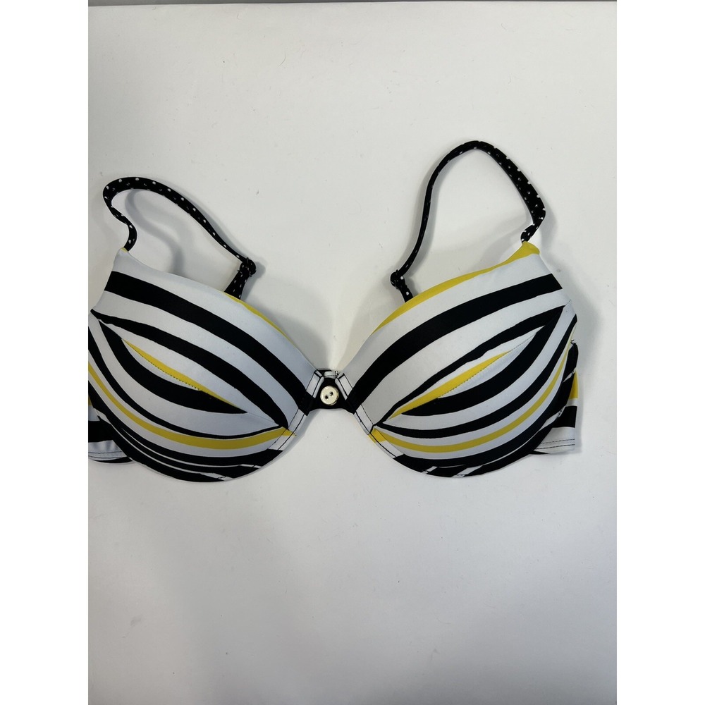 Beach Diva white Black‎ Yellow Stripes Swimsuit Bikini Top Women's Size 16